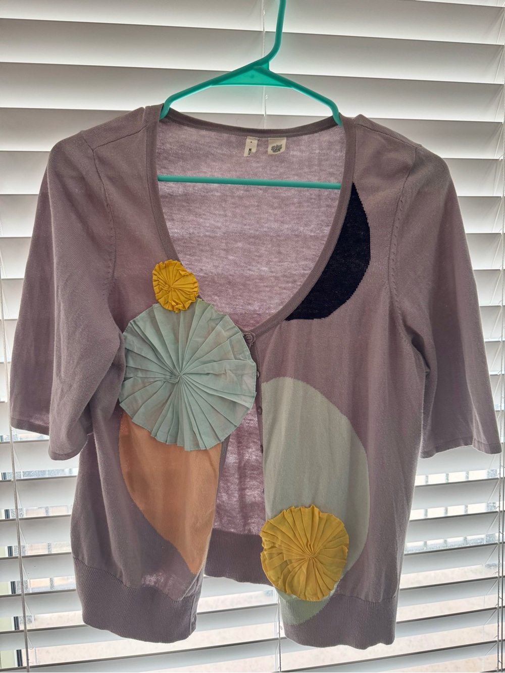 Anthropologie - Moth Taupe Camisole with Mint, Mustard & Peach Rosettes